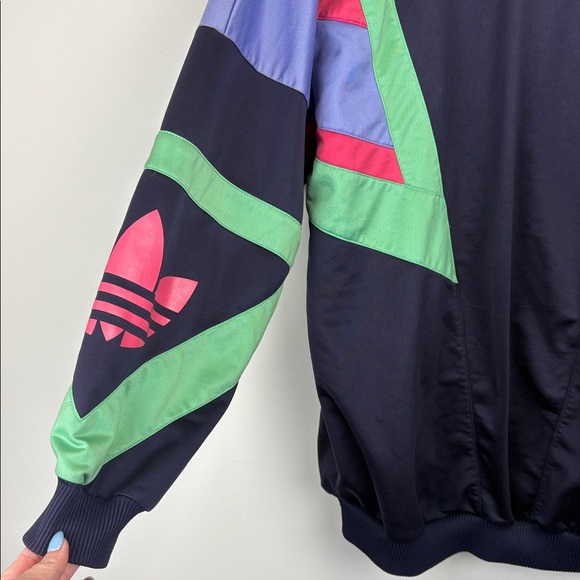 Vintage retro Adidas tracksuit jacket | M | Navy/Pink/green 90s rare Trefoil - Picture 8 of 9